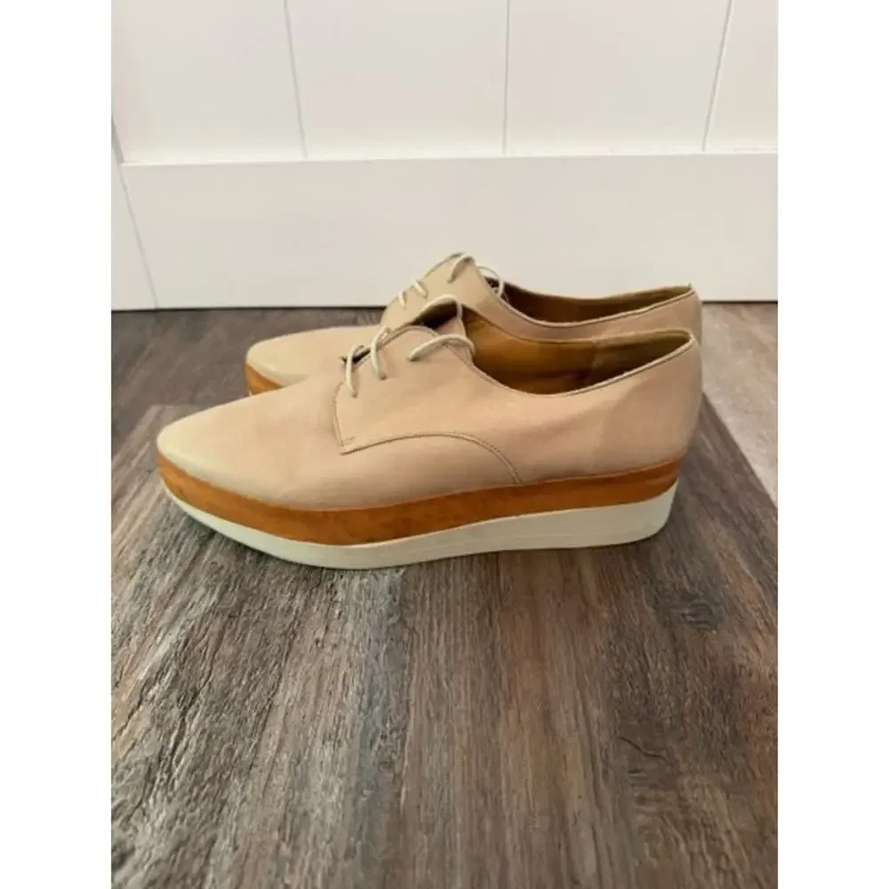 Coclico Pekos Suede Leather Wedge Platform Oxford shoes tan size 37 or 6.5/7 EUC